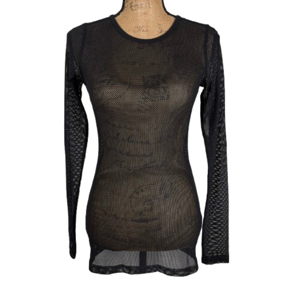 Hot Topic Black Fishnet Mesh Long Sleeve Top Sheer Goth Grunge Emo Medium